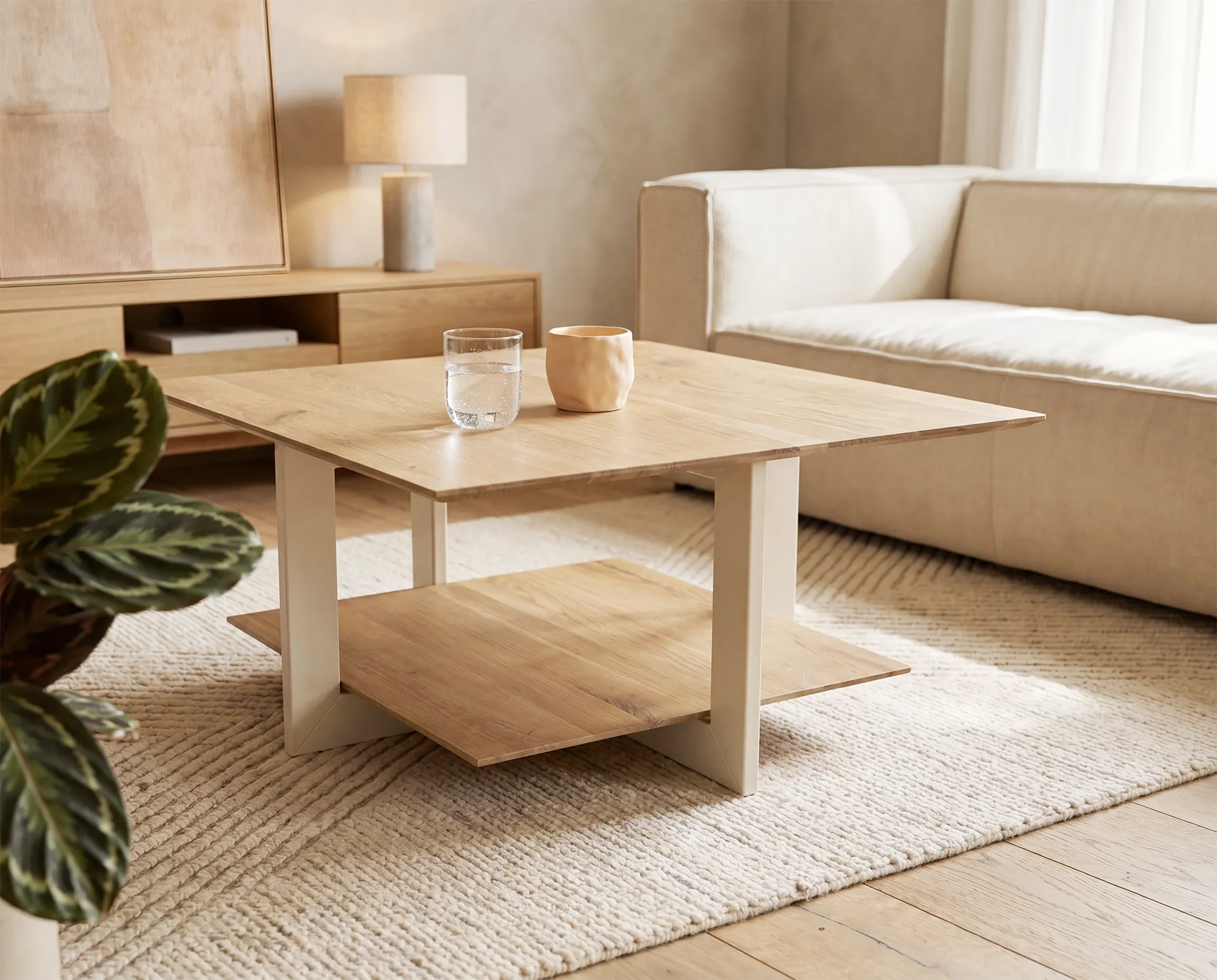 Wohnzimmer mit Couchtisch aus der M2 Kollektion